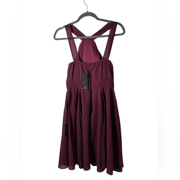 Lulus Burgundy Cross Strap Fit & Flare Dress Size Small NWT - Picture 5 of 9